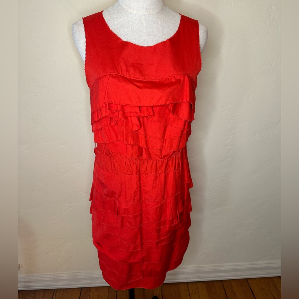 3.1 Phillip Lim bright red flat ruffle sleeveless dress Size 4 100% cotton